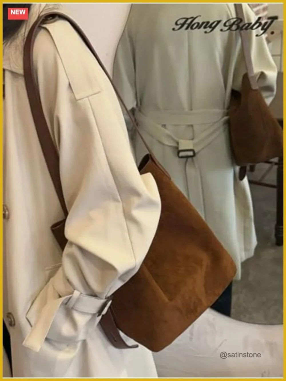 Large Suede Hobo Bag Magnetic Closure Shoulder Tote